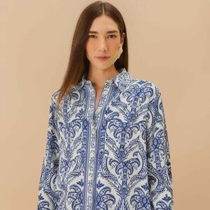 Farm Rio Off-White Tropical Cameo Pajama Shirt